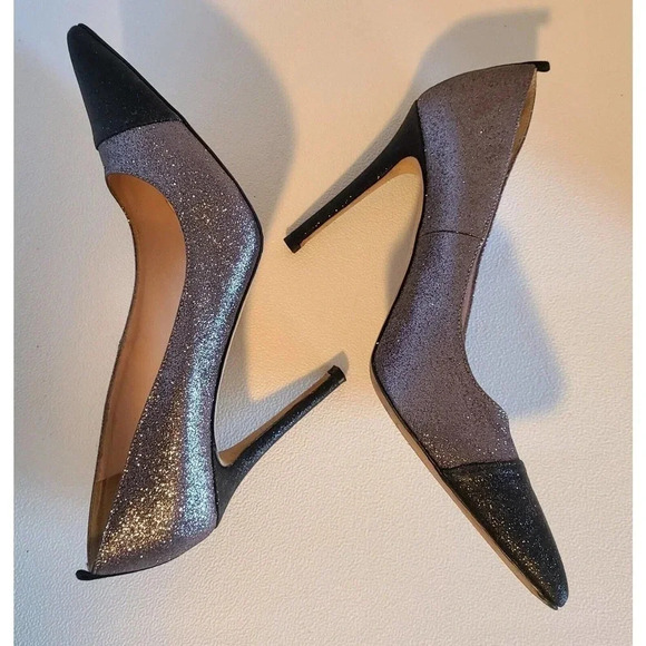 SJP SARAH JESSICA PARKER FAWN 70 GLITTER HEELS SPARKLE SILVER BLACK SZ EU 37.5 - Picture 7 of 10